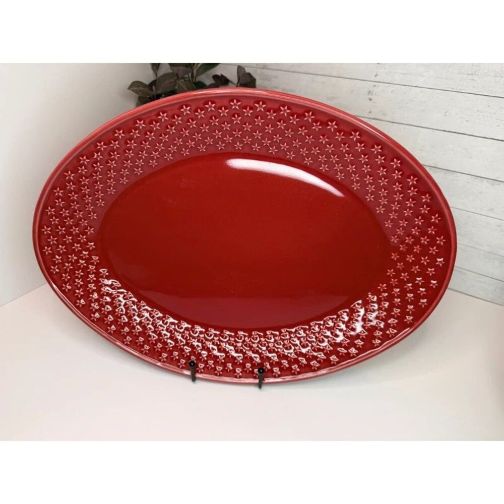 Bordallo Pinheiro Mini Stars Red Oval Serving Platter Portugal 15.5"